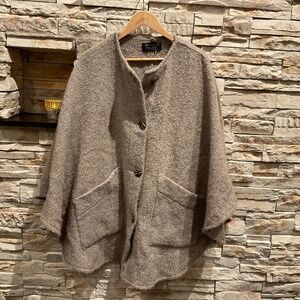 John Branigan Ireland Poncho  Wool Cape Knit Cardigan, One Size , Light Gray